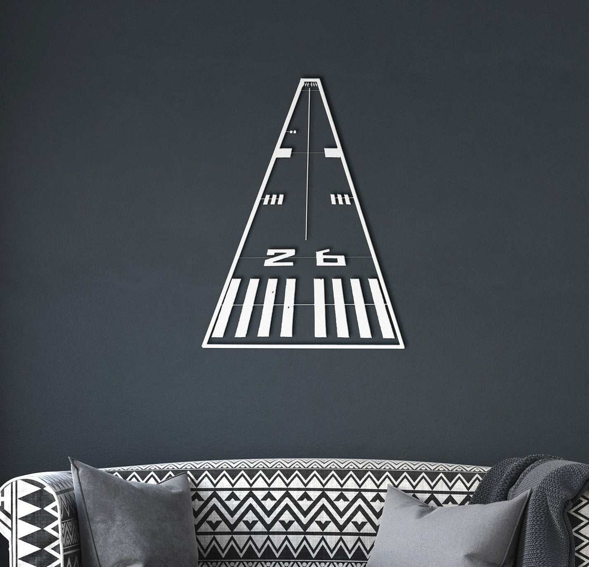 Metal Wall Art Runway airplane sign in black and white for aviation decor in garages and pilot lounges