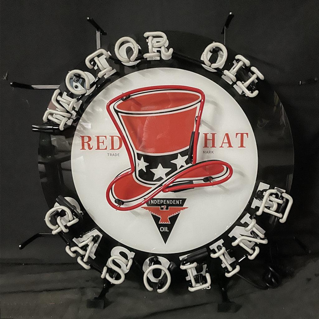 Motor Oil Gasoline Red Hats Neon Signs Light - Prop and Piston