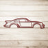 Metal Wall Art Nine Thirty Silhouette car design in red powder-coated steel on wooden background