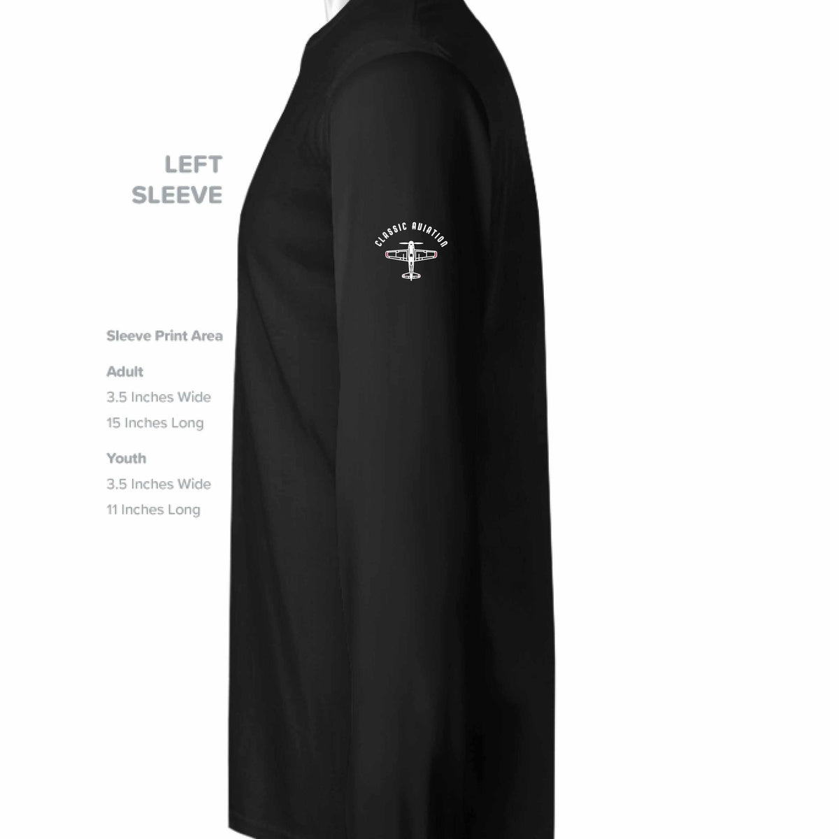 Black Motor Works long sleeve T-shirt with classic automotive graphic on left sleeve for car lovers