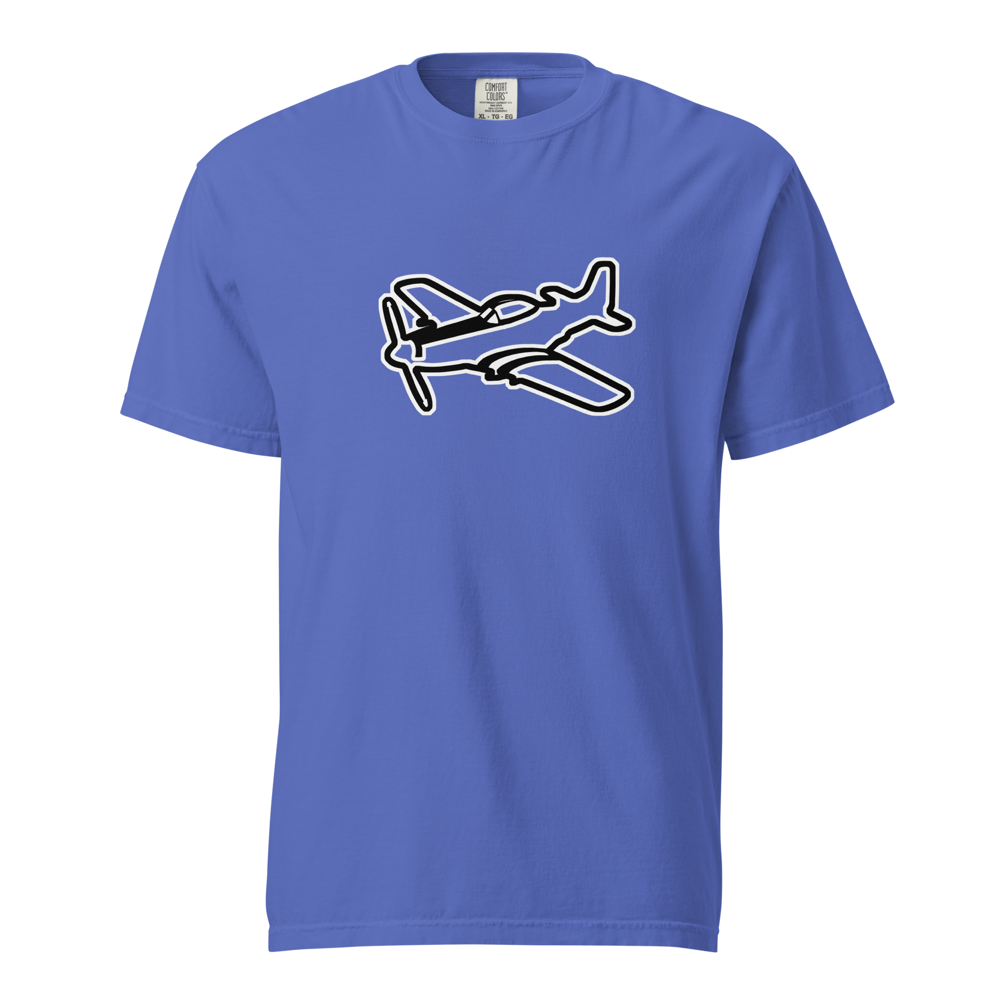 P51 Black and White t-shirt with airplane graphic, 100% ring-spun cotton, heavyweight, relaxed fit, garment-dyed