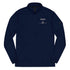 navy blue Pilot Quarter zip pullover with self-mock collar and UPF 50+ protection