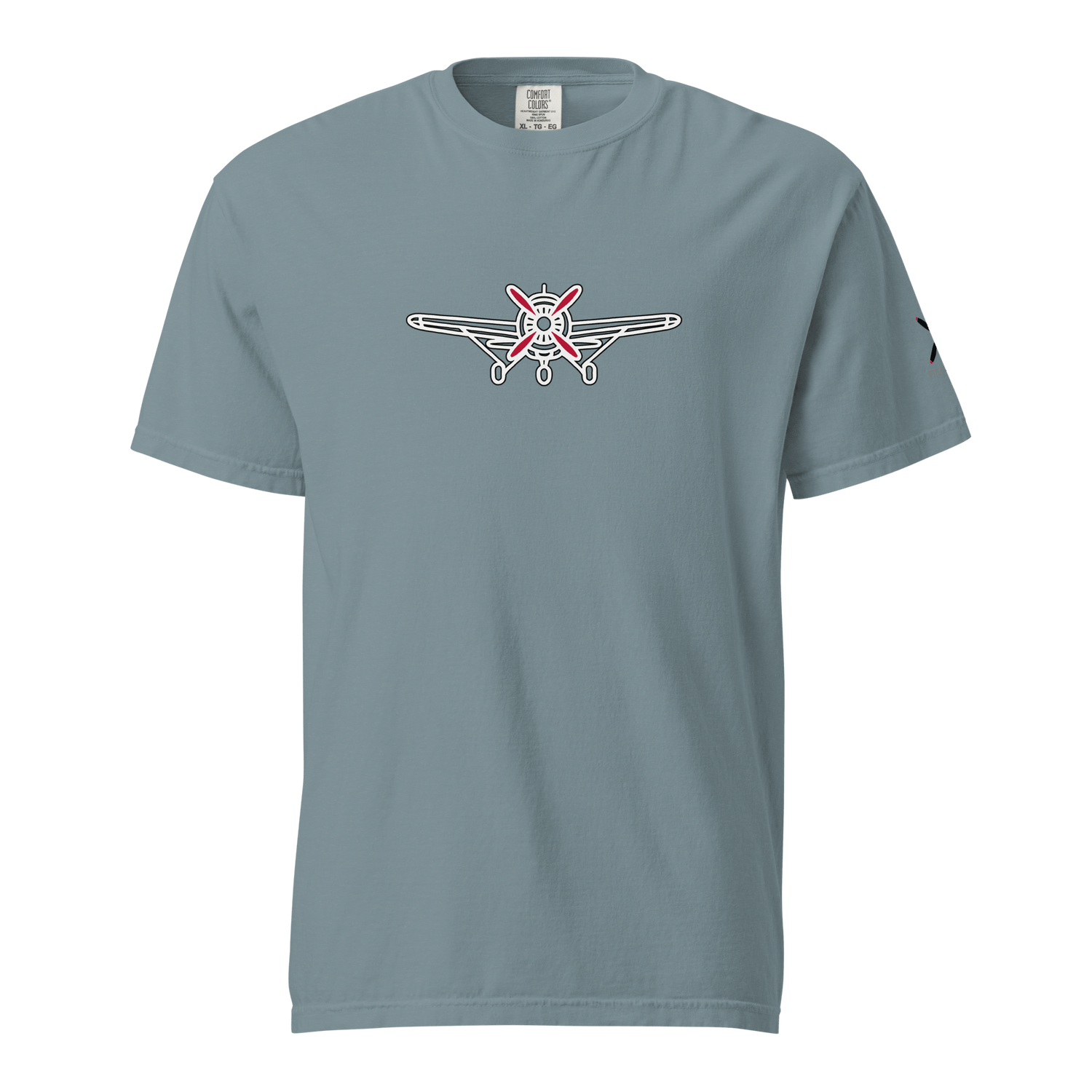 Plane 5 thick structured tee in blue with front airplane graphic, made of 100% ring-spun cotton, relaxed fit, and durable double-needle stitching