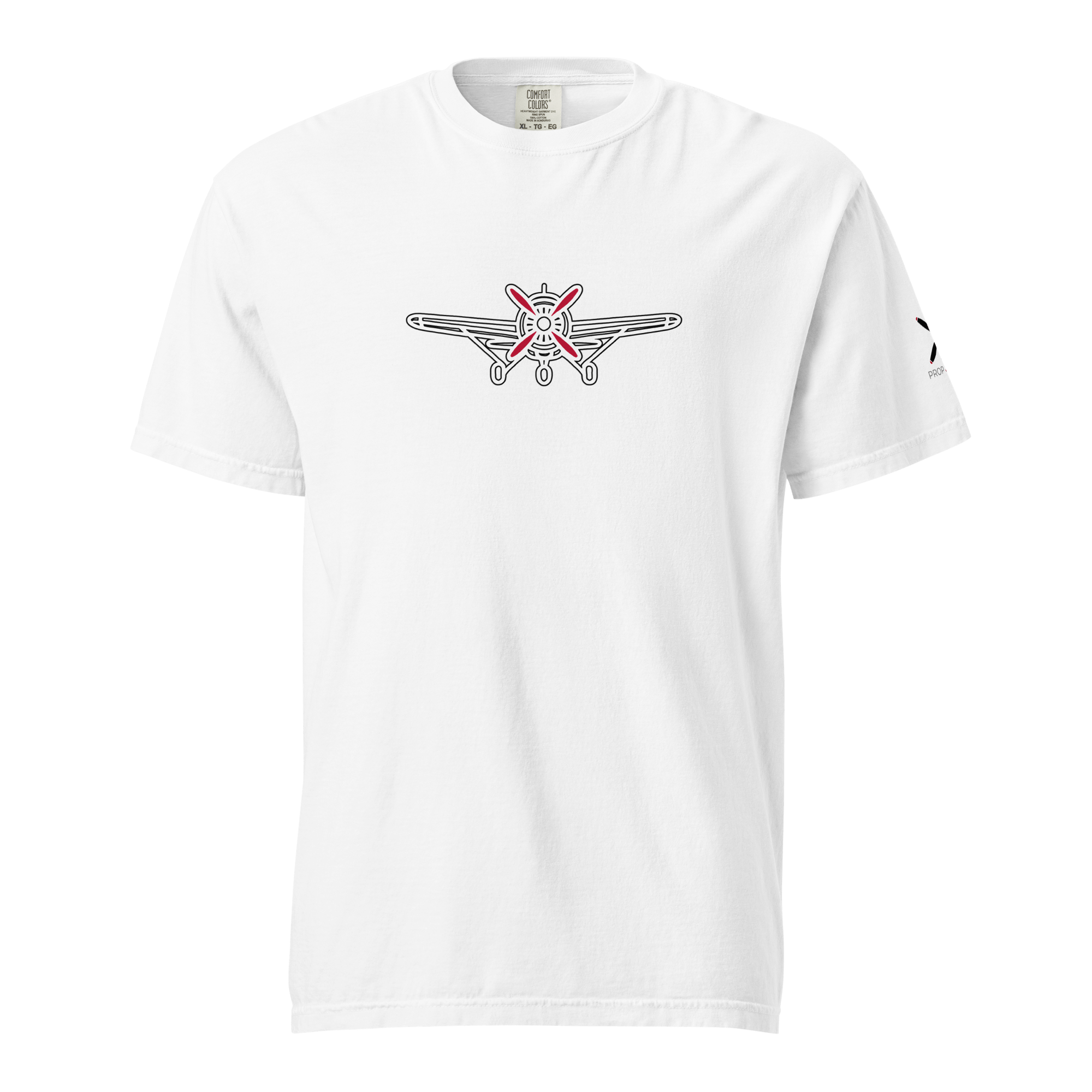 White Plane 5 thick structured tee with airplane graphic, 100% ring-spun cotton, breathable and durable design