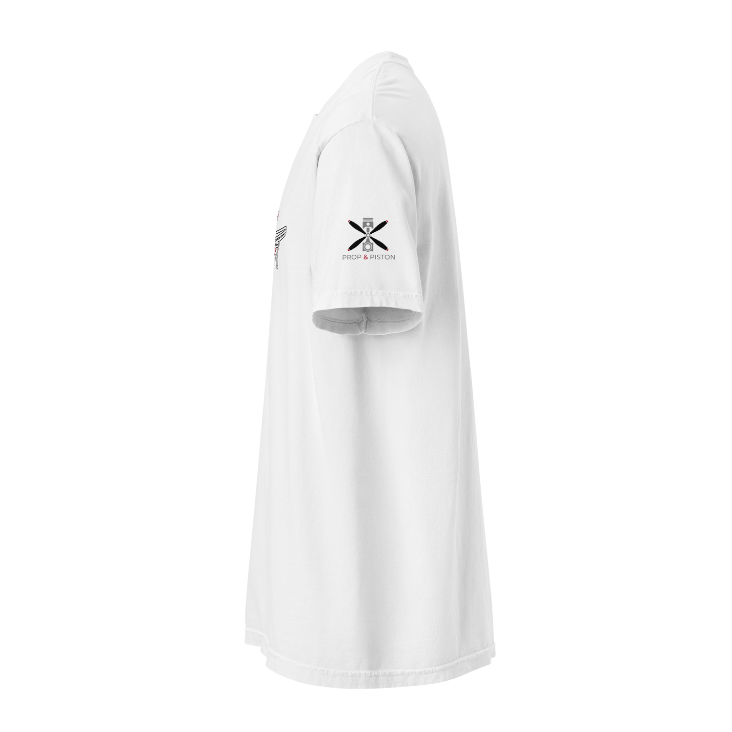 White Plane 5 thick structured tee with logo on sleeve, made of 100% ring-spun cotton, heavyweight and breathable, relaxed fit, durable stitching.