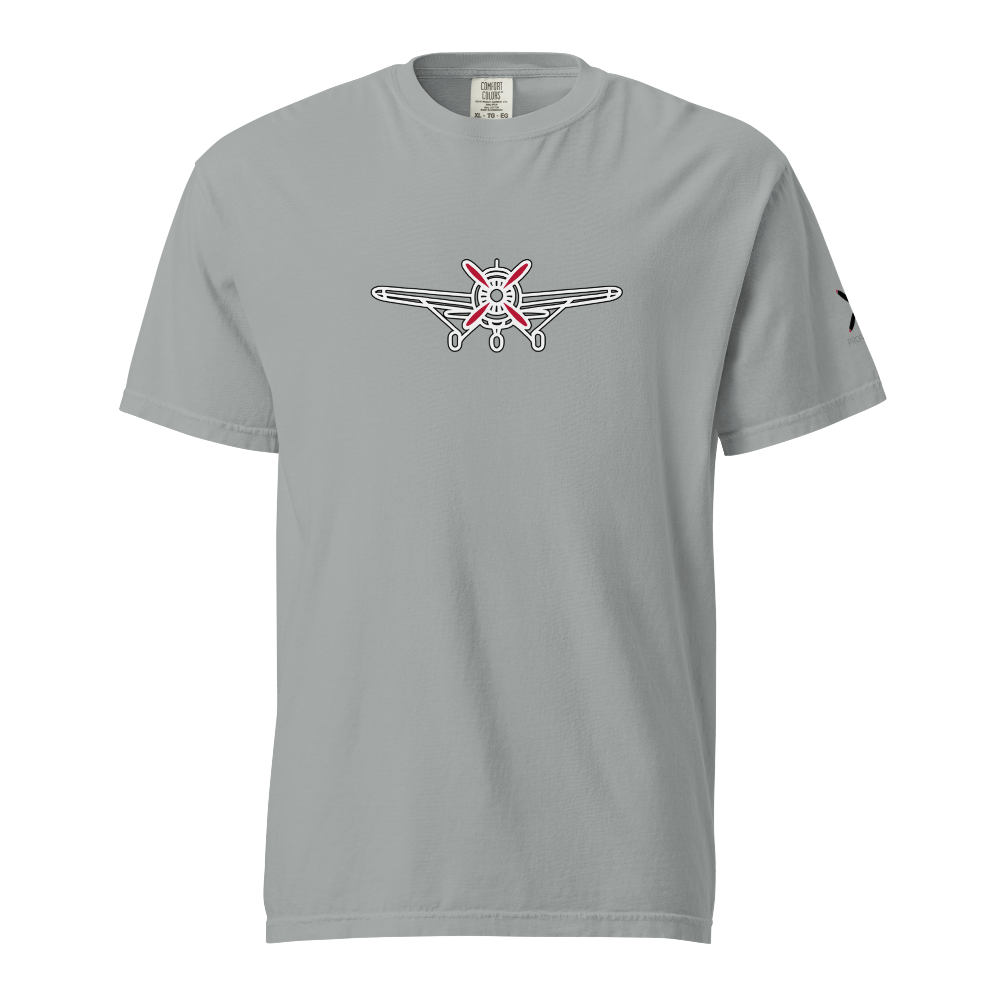 Plane 5 thick structured tee in gray with graphic airplane design, made from 100% ring-spun cotton, breathable and soft with relaxed fit