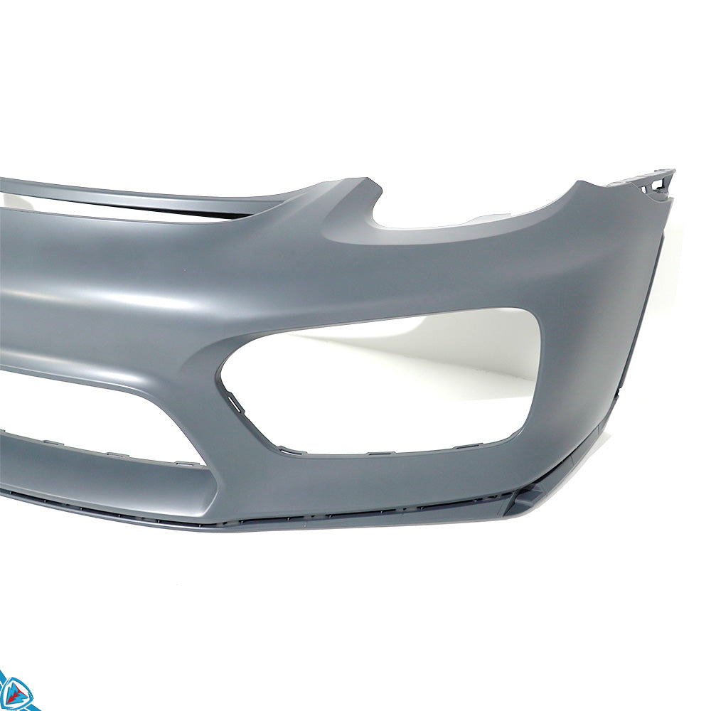 2013-2016 Porsche Boxster Cayman GT4 style front bumper conversion with LED DRLs on white car