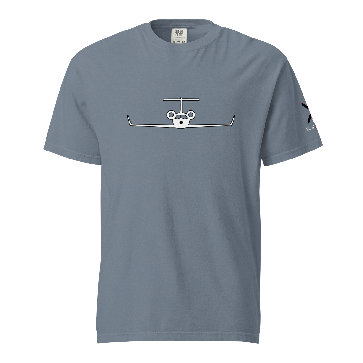 Unisex blue heavyweight cotton t-shirt with private jet graphic and relaxed fit