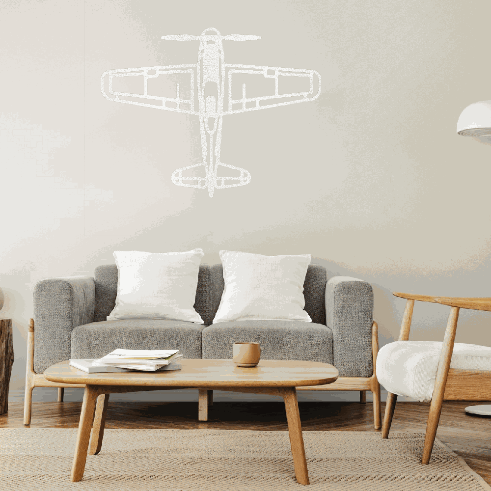 minimalist airplane metal art wall decor above sofa in modern living room