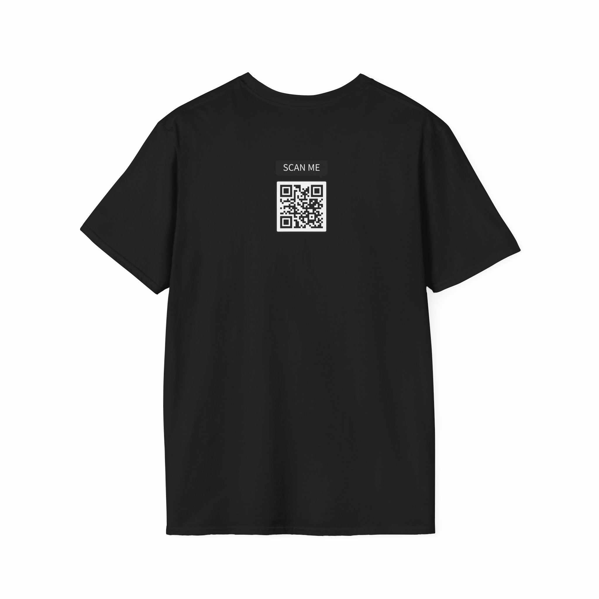 Unisex black Prop and Piston T-Shirt with QR code, soft 100% cotton fabric, classic crew neck design