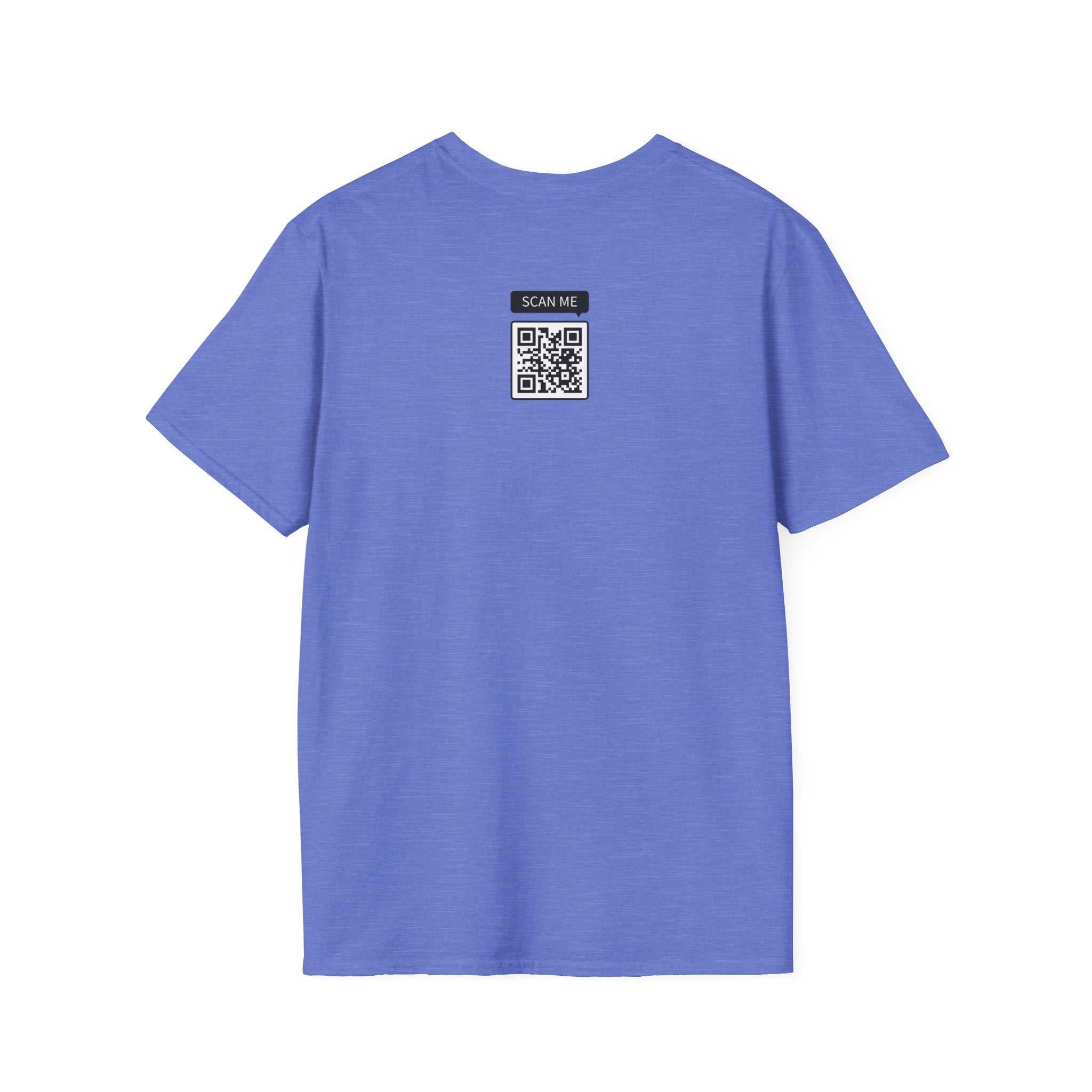 Unisex Prop and Piston T-Shirt in soft blue with QR code on back, 100% cotton, durable crew neck design