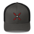 Gray Aviation Hat Propeller trucker cap with red propeller embroidery and black mesh back