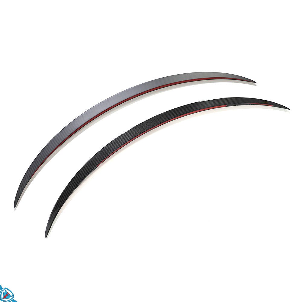 White Tesla Model Y with FYBR carbon fiber performance style trunk spoiler