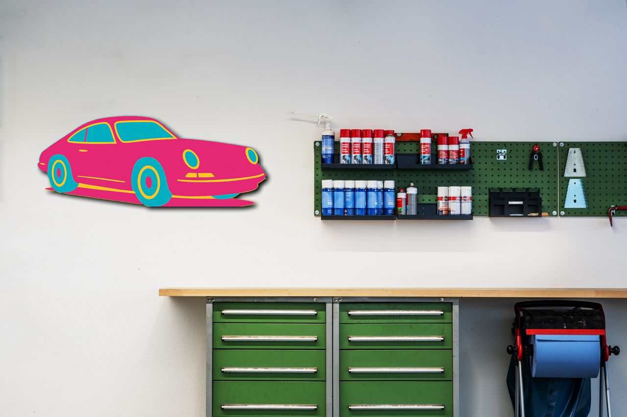 Multicolor metal sign of a sports car wall art for indoor and outdoor decor