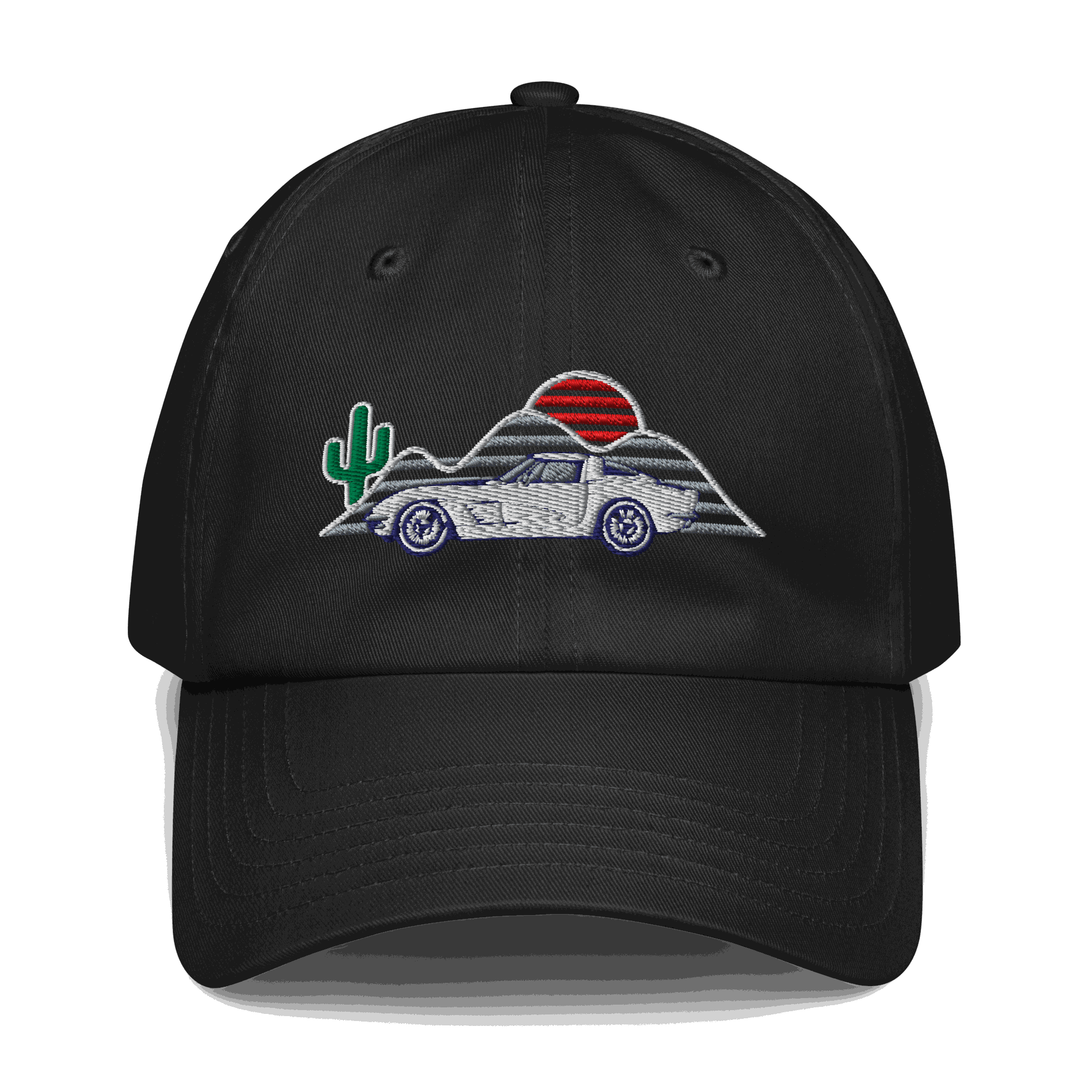 Corvette Sunset Hat – Embroidered Automotive Hat Car Enthusiasts Black