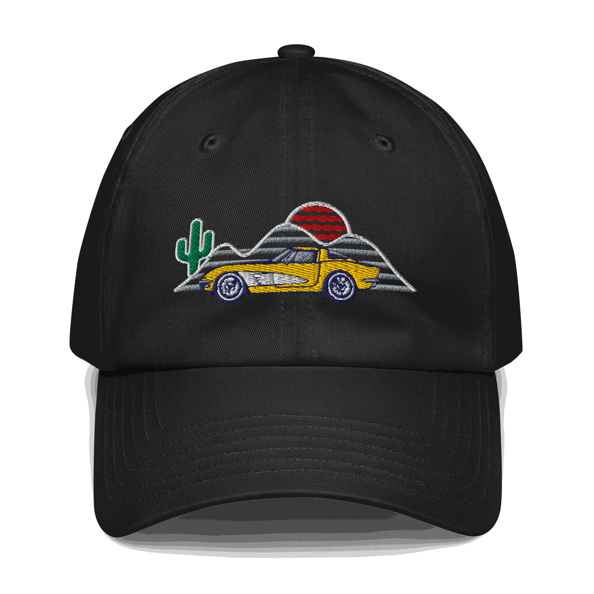 Corvette Sunset Cap C1 Emblem Embroidered Automotive Hat Yellow
