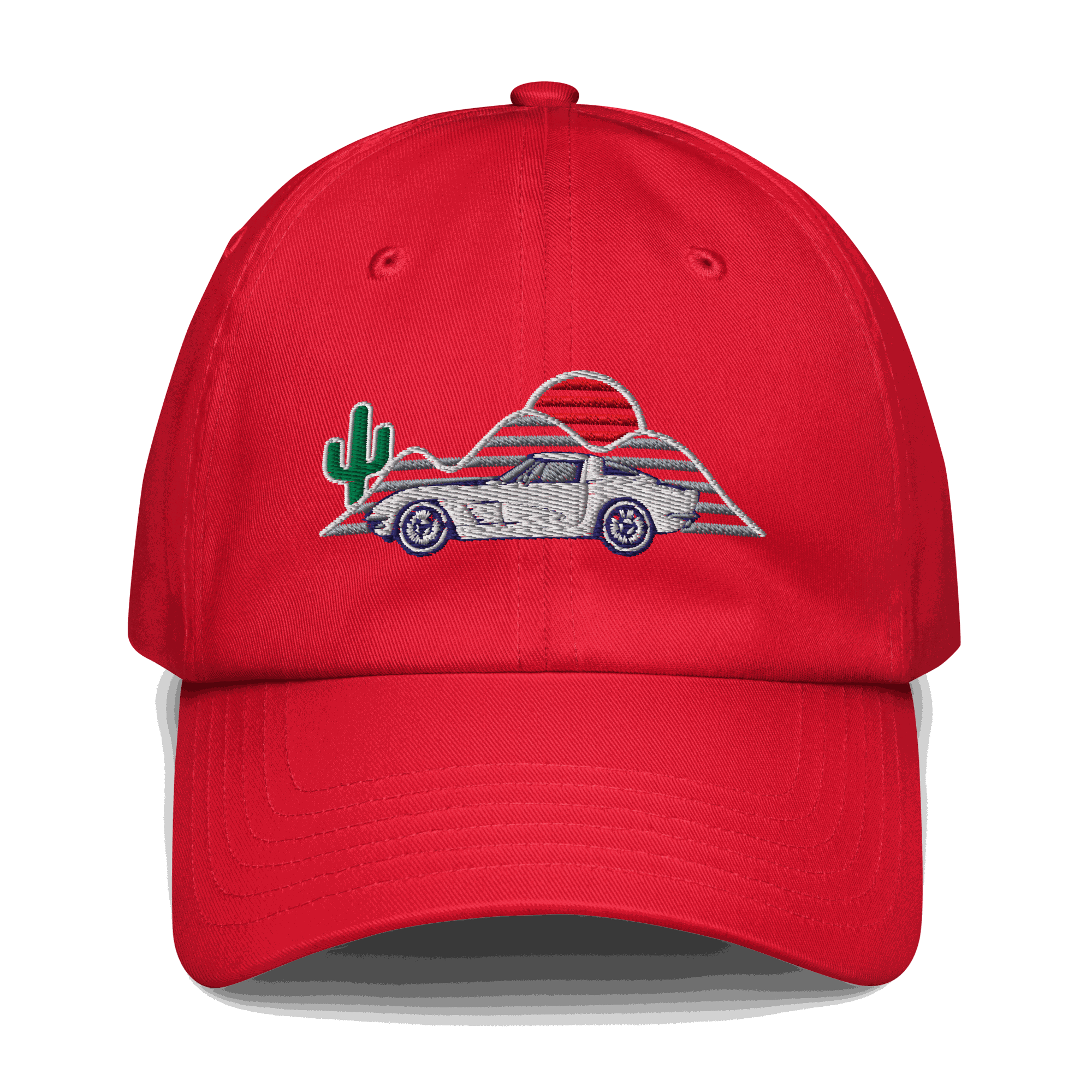 Corvette Sunset Hat – Embroidered Automotive Hat Car Enthusiasts Red
