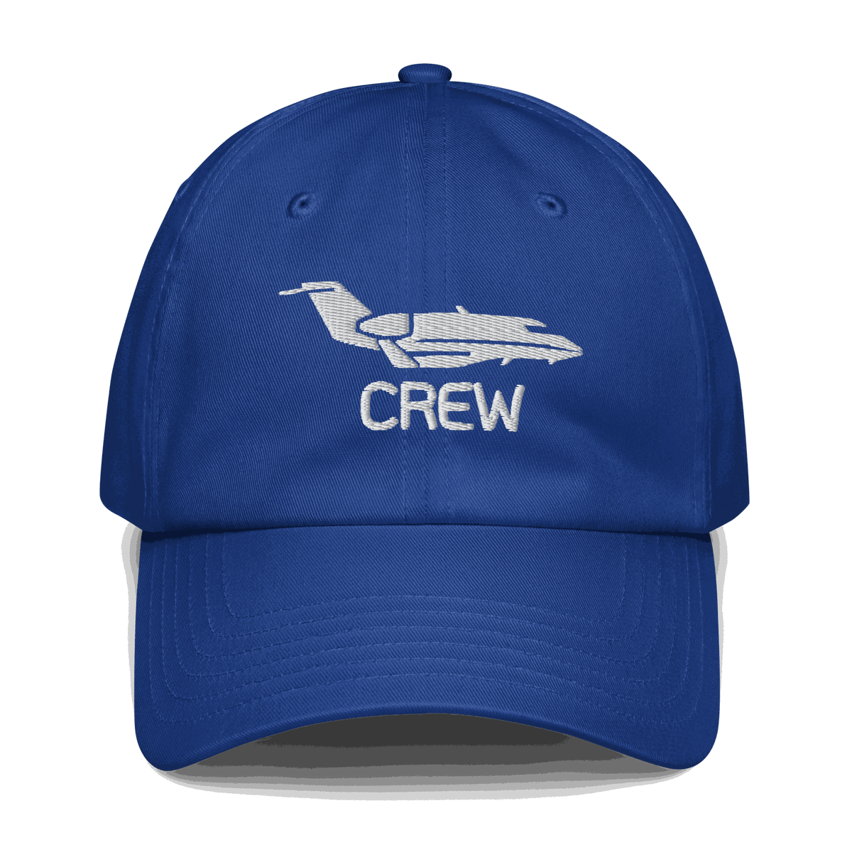 Adjustable embroidered flight crew hat in unstructured cotton twill with curved visor and low-profile design