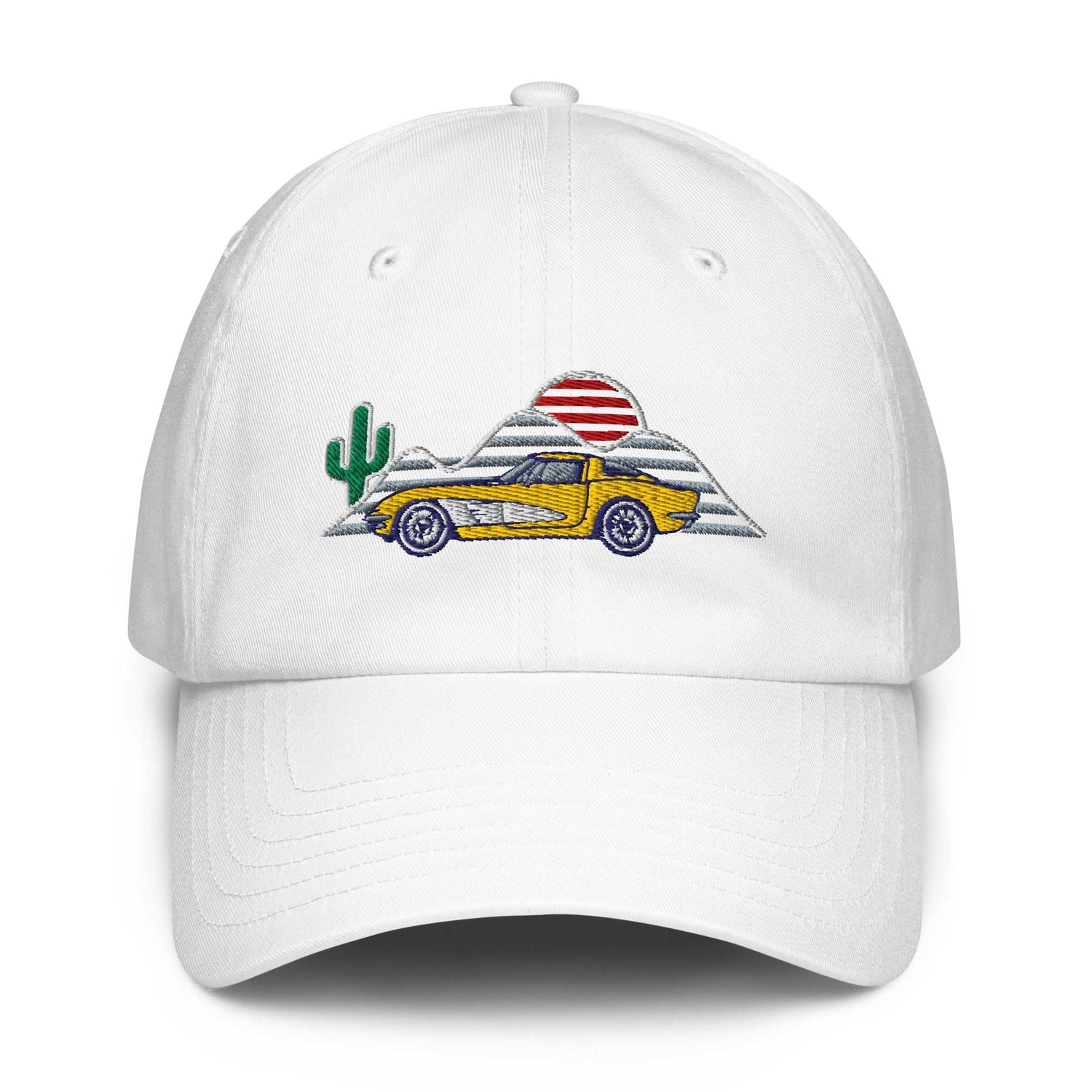 Corvette Sunset Cap C1 Emblem Embroidered Automotive Hat Yellow