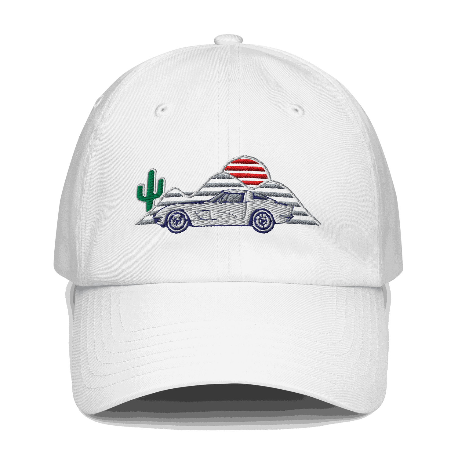 Corvette Sunset Hat – Embroidered Automotive Hat Car Enthusiasts White