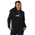 Woman wearing black Jet Set Under Armour® hoodie with jet plane graphic and front pouch pocket