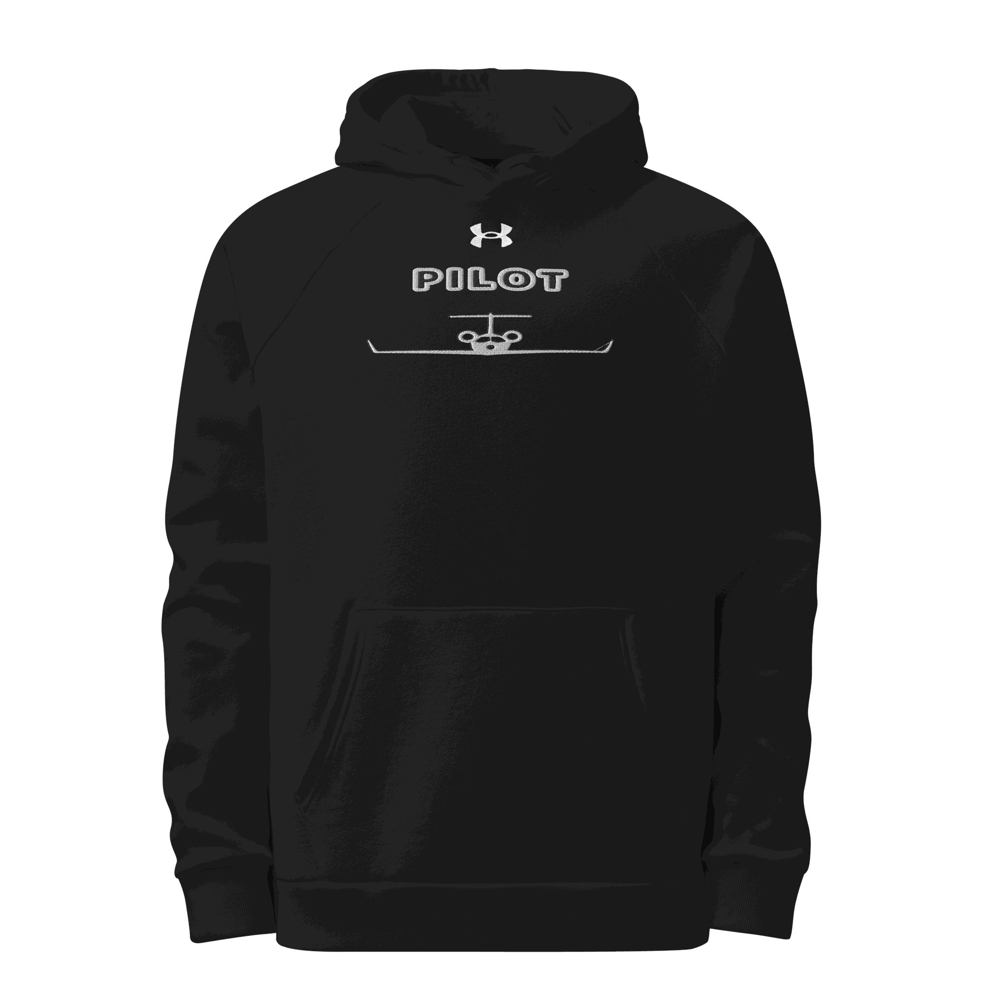 Black Under Armour Pilot hoodie with front pouch pocket and embroidered logo