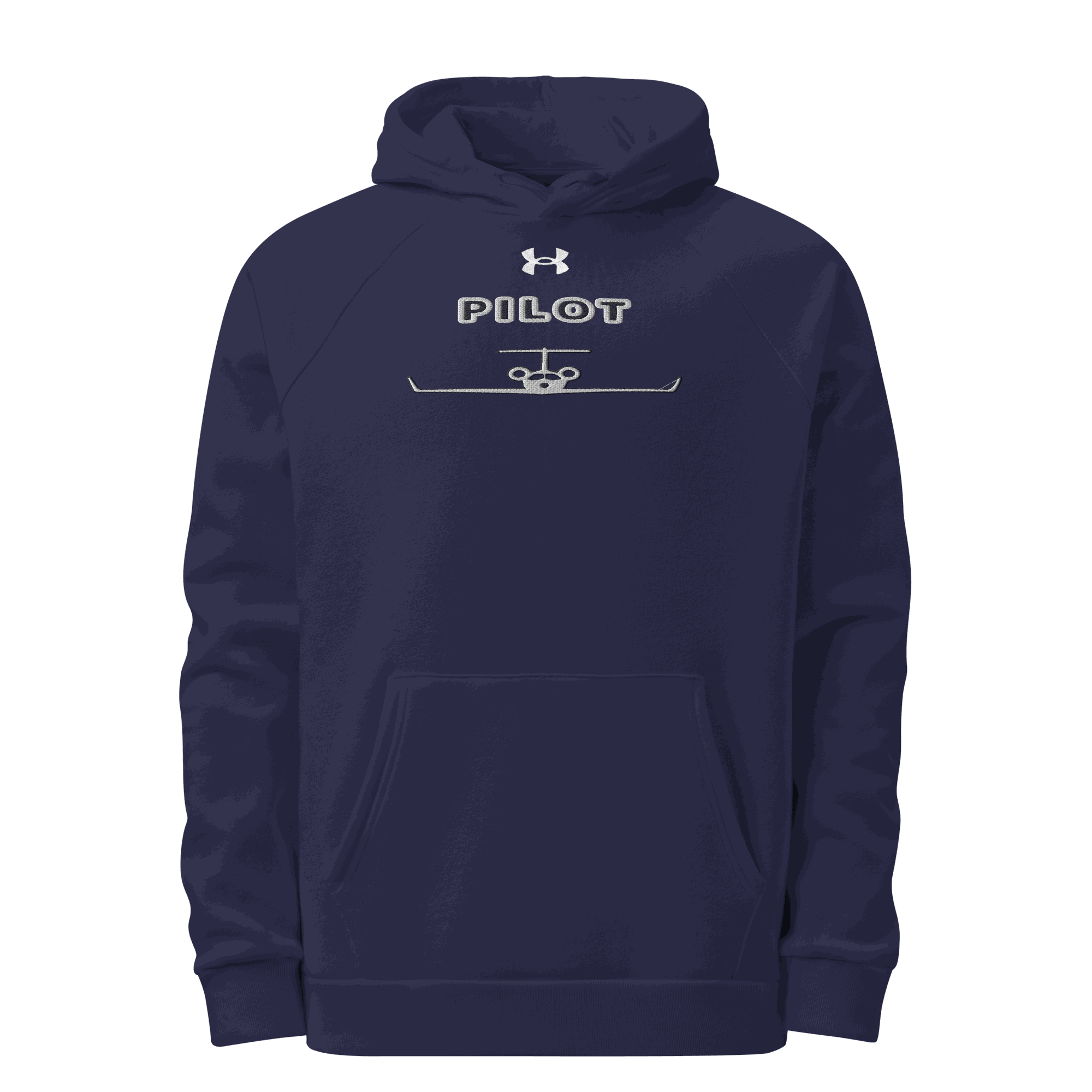 Under Armour Pilot hoodie navy blue soft cotton blend fleece with front pouch pocket and embroidered logo