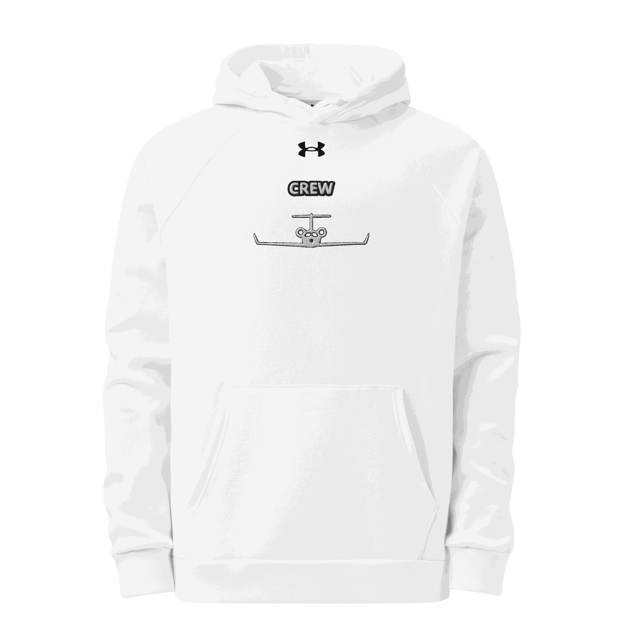 White Jet Set Crew Under Armour hoodie with front pouch pocket and embroidered logo