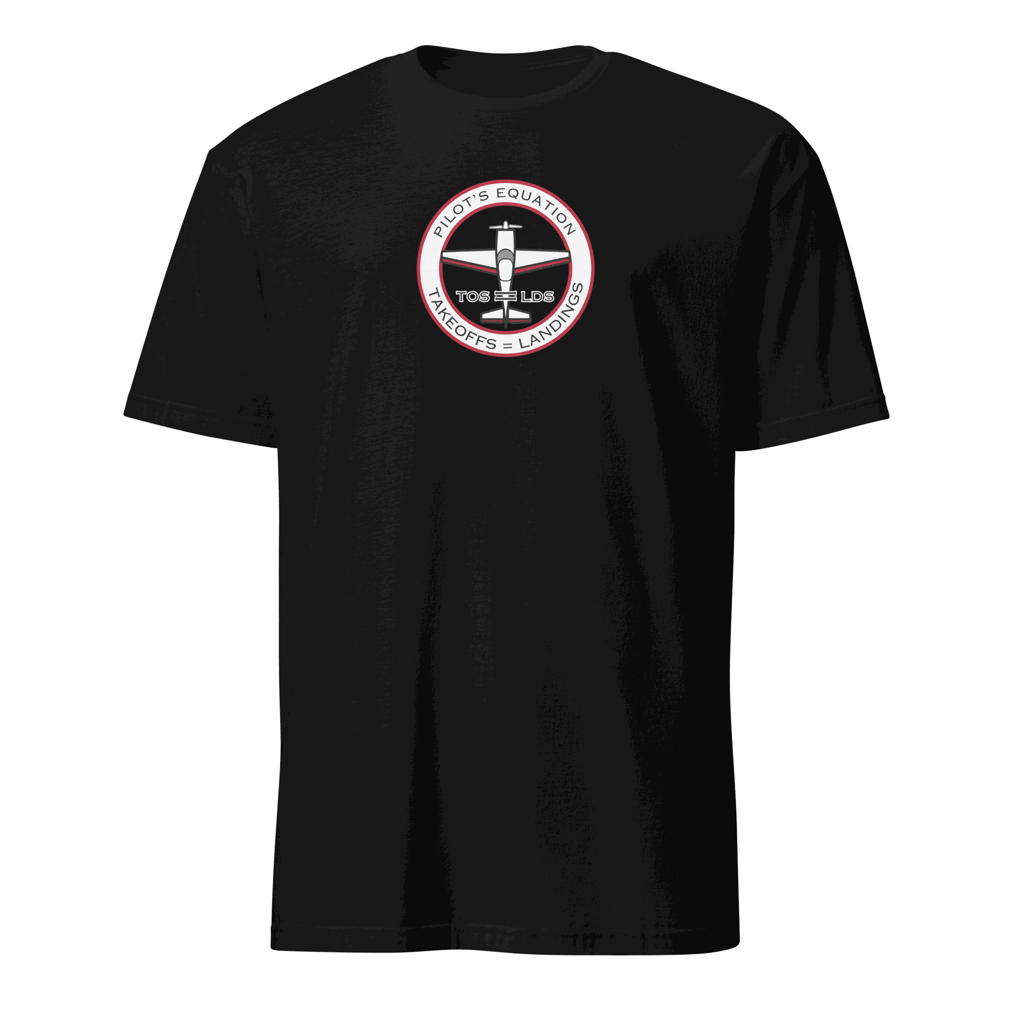 Black unisex t-shirt with funny pilot math equation graphic for aviation enthusiasts
