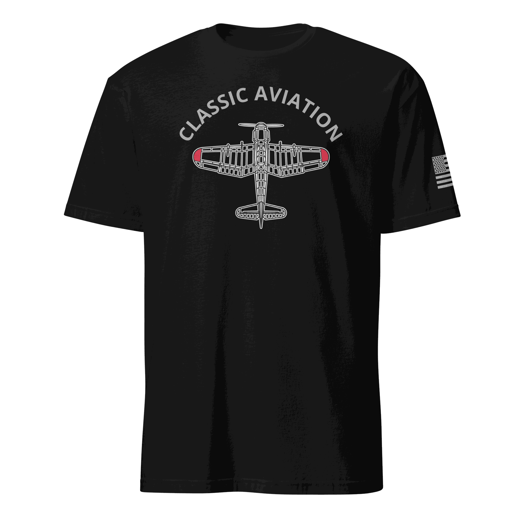Black Aviation T-Shirt with classic airplane graphic and "Classic Aviation" text, perfect pilot gift