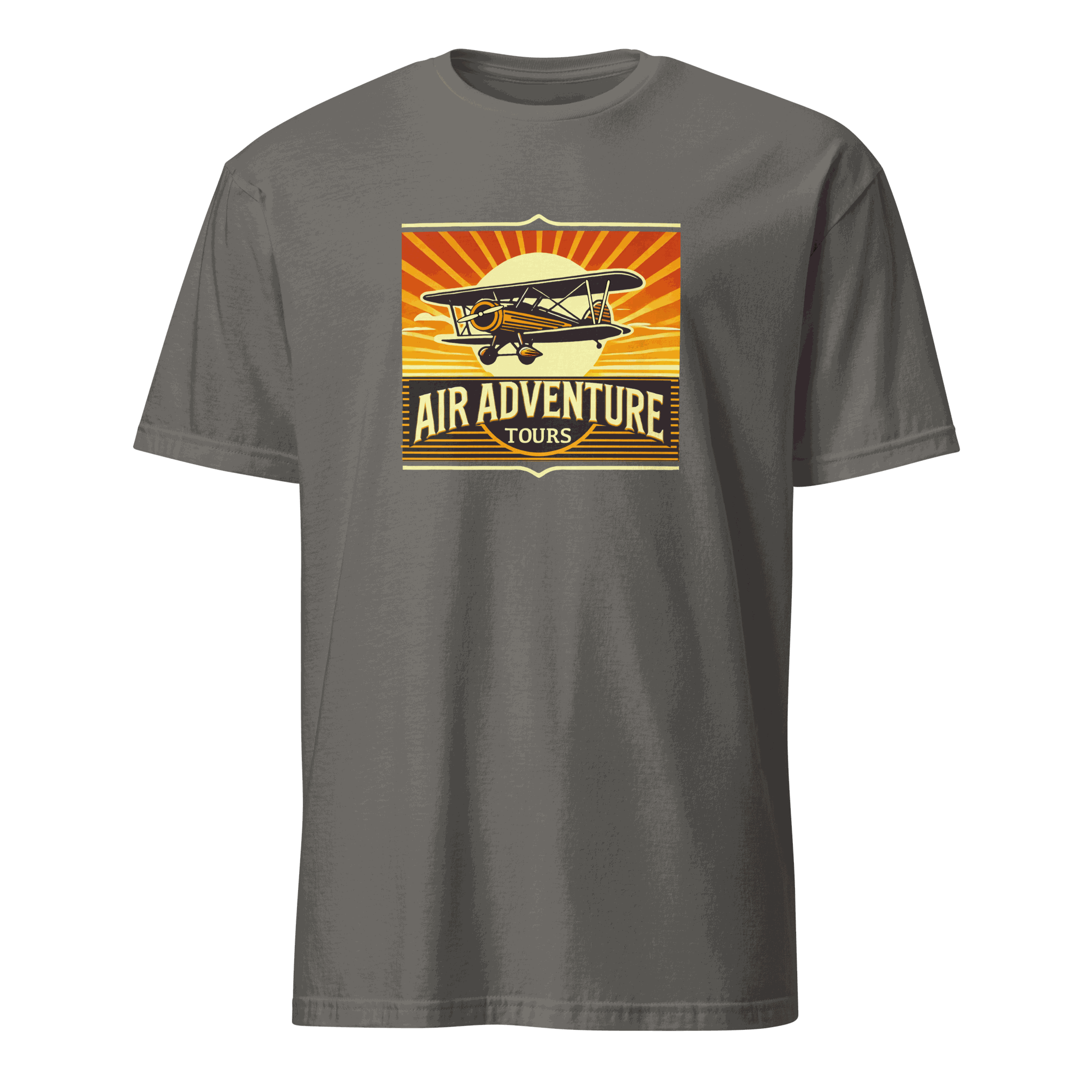 vintage aviation graphic tee with retro airplane design and Air Adventure Tours text