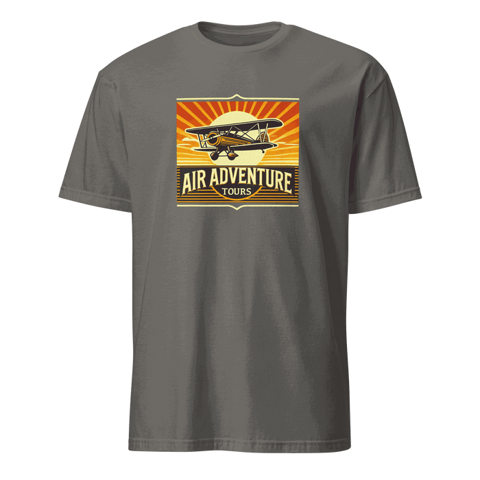 vintage aviation graphic tee with retro airplane design and Air Adventure Tours text