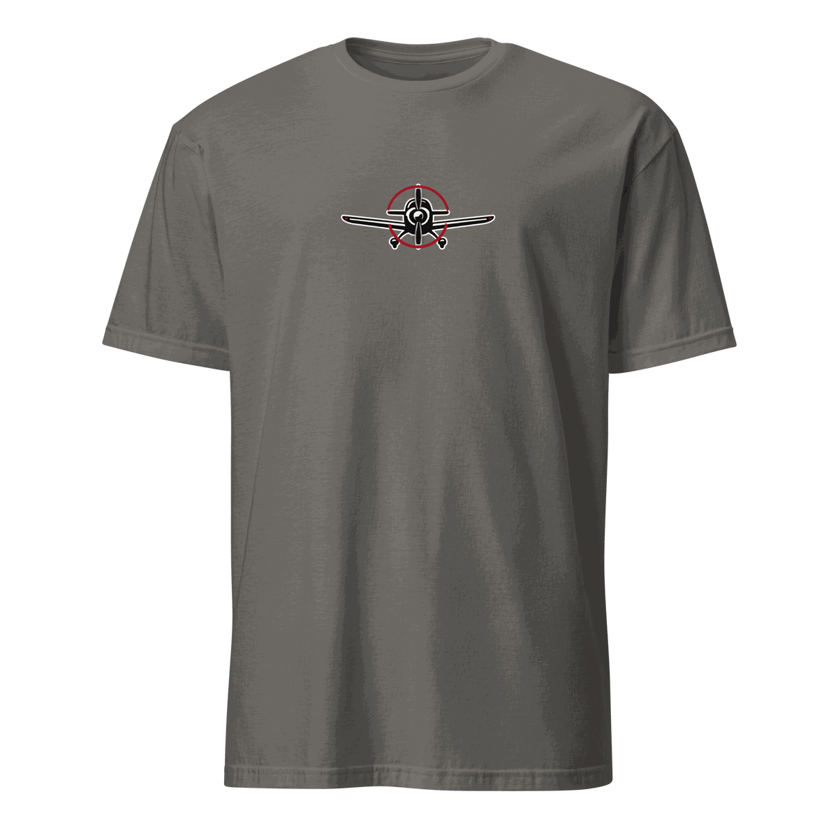 aviation t-shirt for airplane lovers featuring a vintage airplane graphic on a grey shirt.