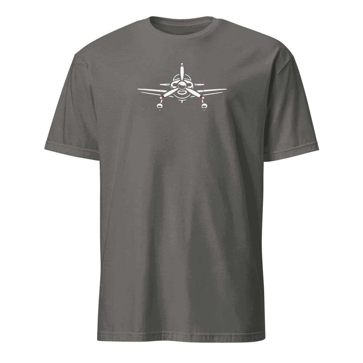 Grey Plane 6 short-sleeve unisex aviation T-shirt with airplane graphic and durable double stitching