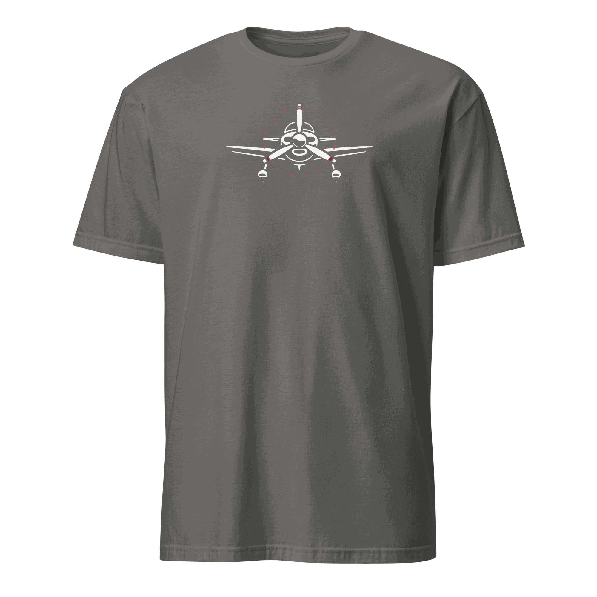 Grey Plane 6 short-sleeve unisex aviation T-shirt with airplane graphic and durable double stitching