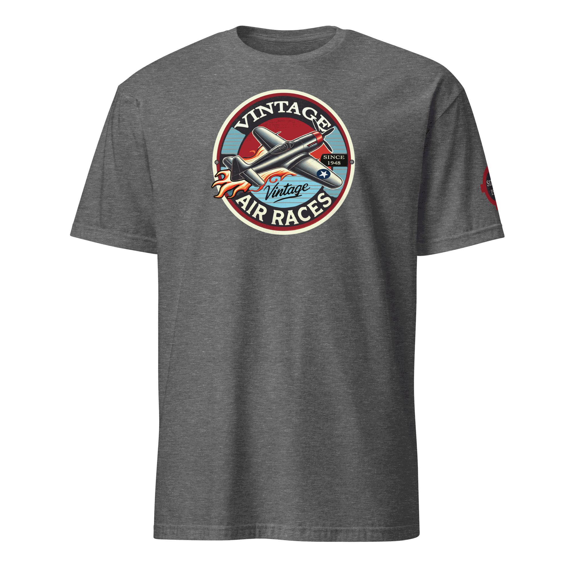 Vintage Air Races T-Shirt with retro plane graphic in gray, perfect gift for pilots and aviation fans