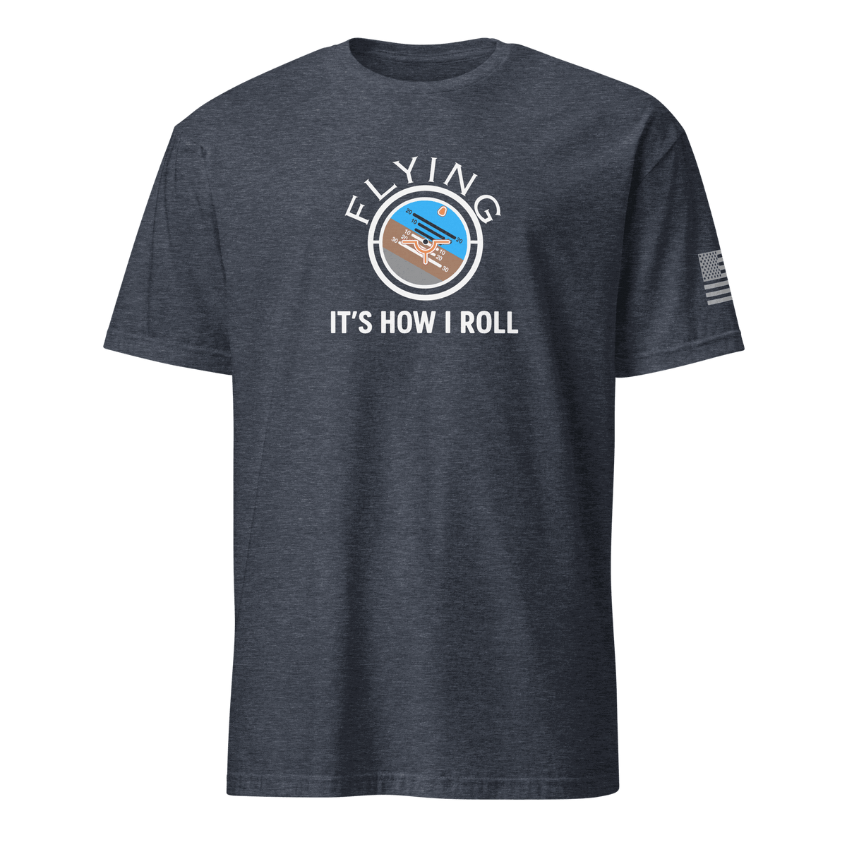 Flying machine t-shirt in dark heather with vintage airplane graphic and "It's How I Roll" text
