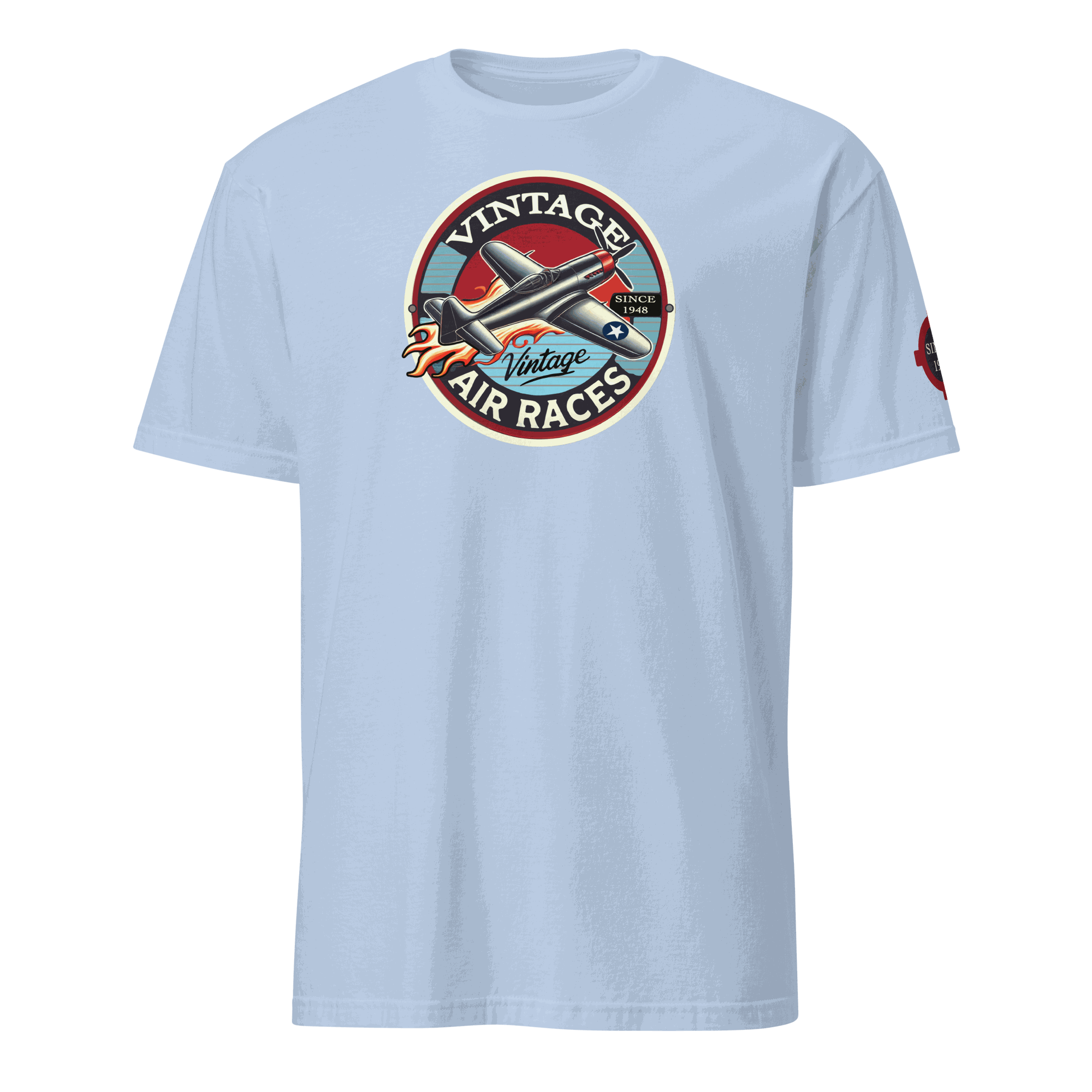 Vintage Air Races T-Shirt light blue with retro plane graphic and vintage logo design