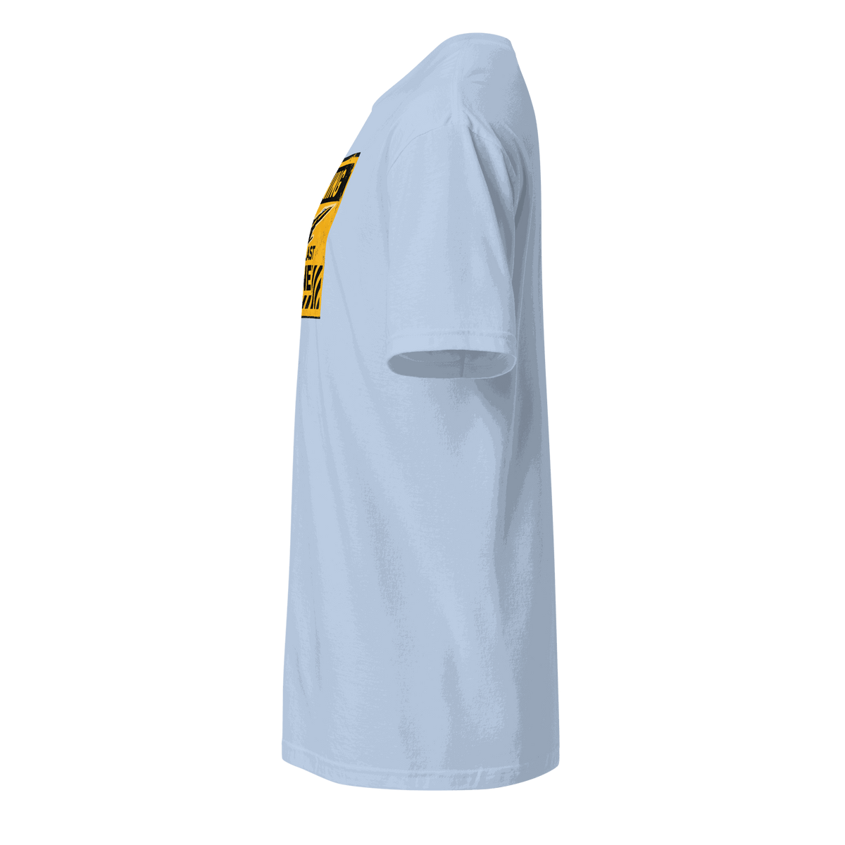 Light blue Jet Blast Zone t-shirt side view with aviation-themed design for pilot gift