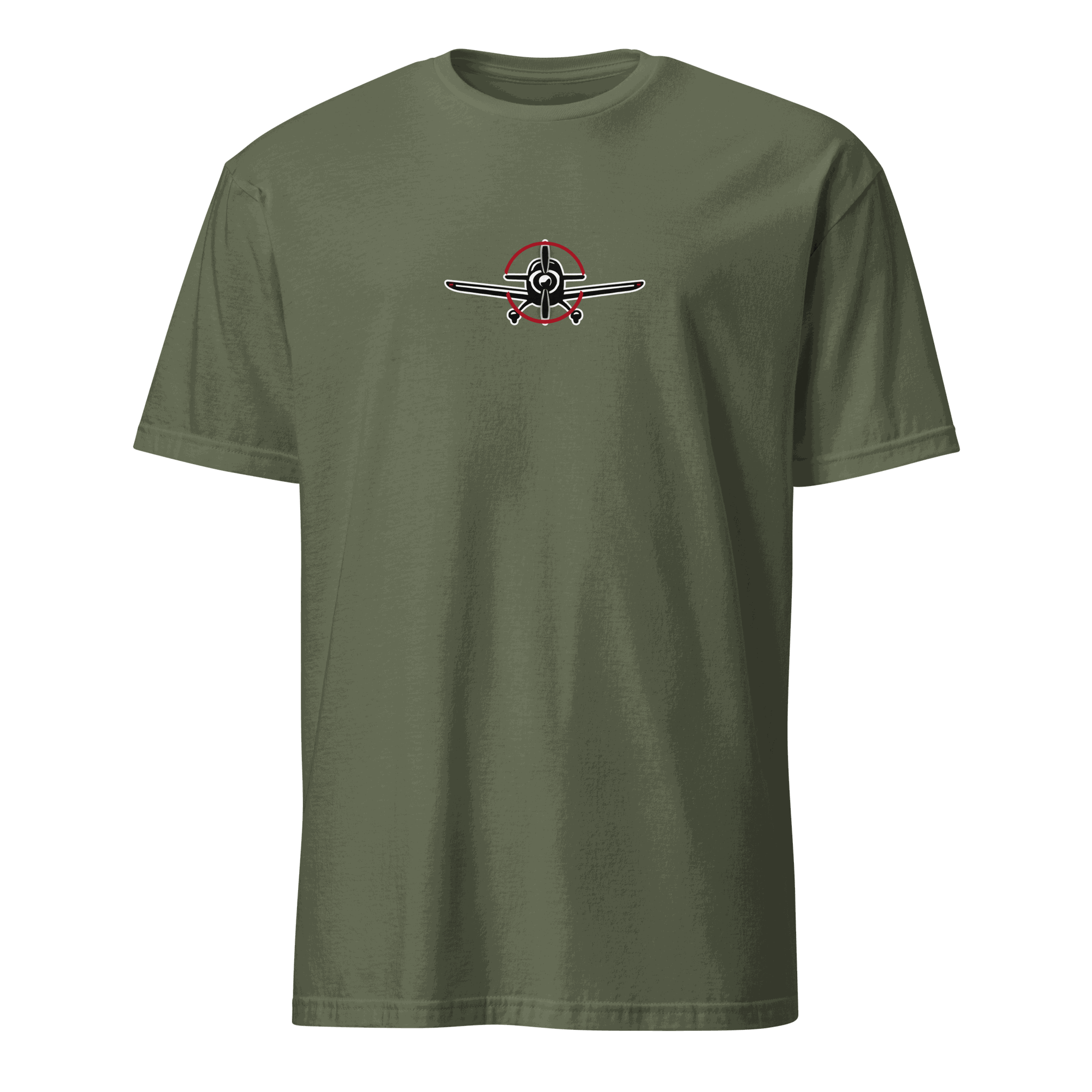 aviation t-shirt for airplane lovers featuring a vintage airplane graphic on a green t-shirt.