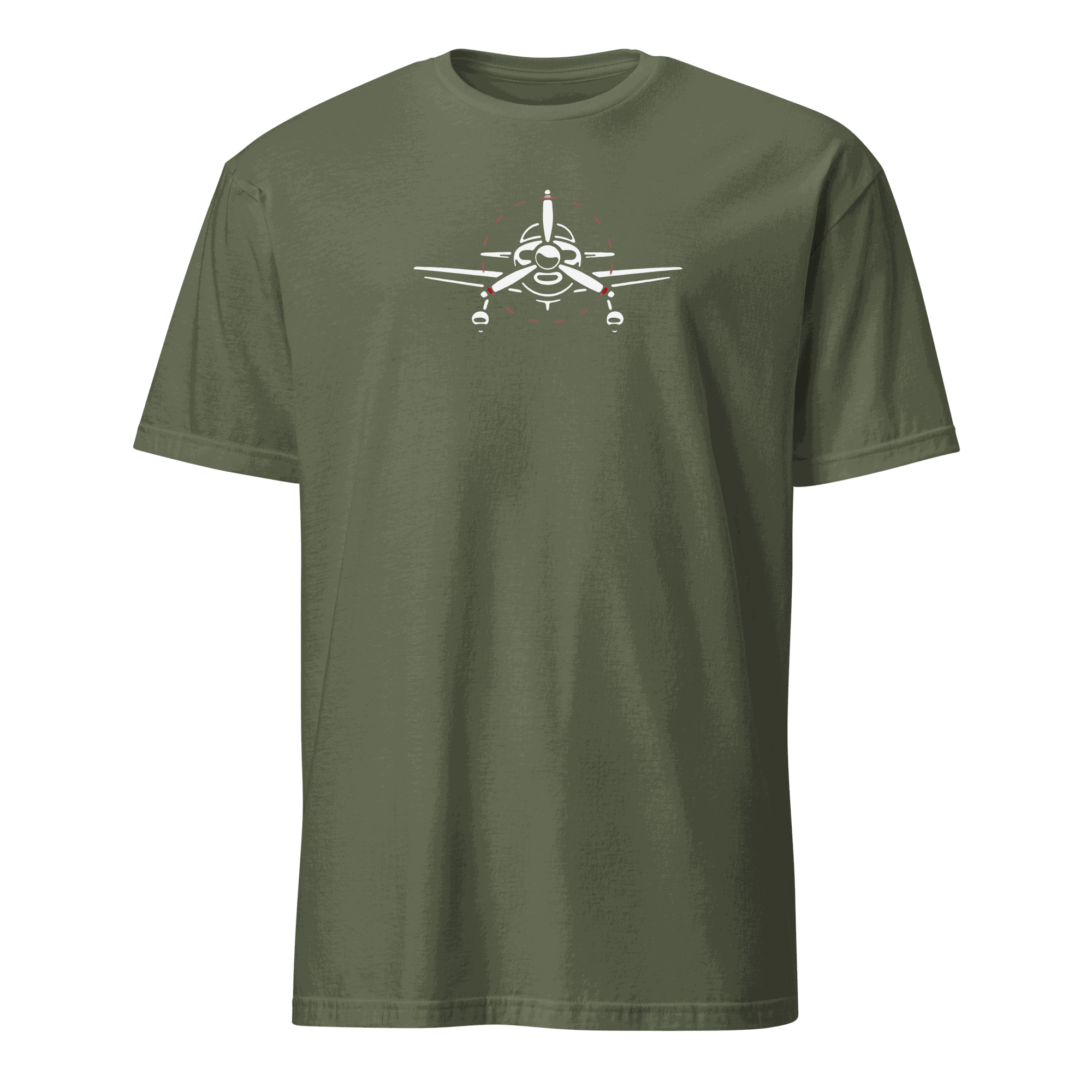 Olive green Plane 6 short-sleeve unisex aviation T-shirt with front airplane graphic