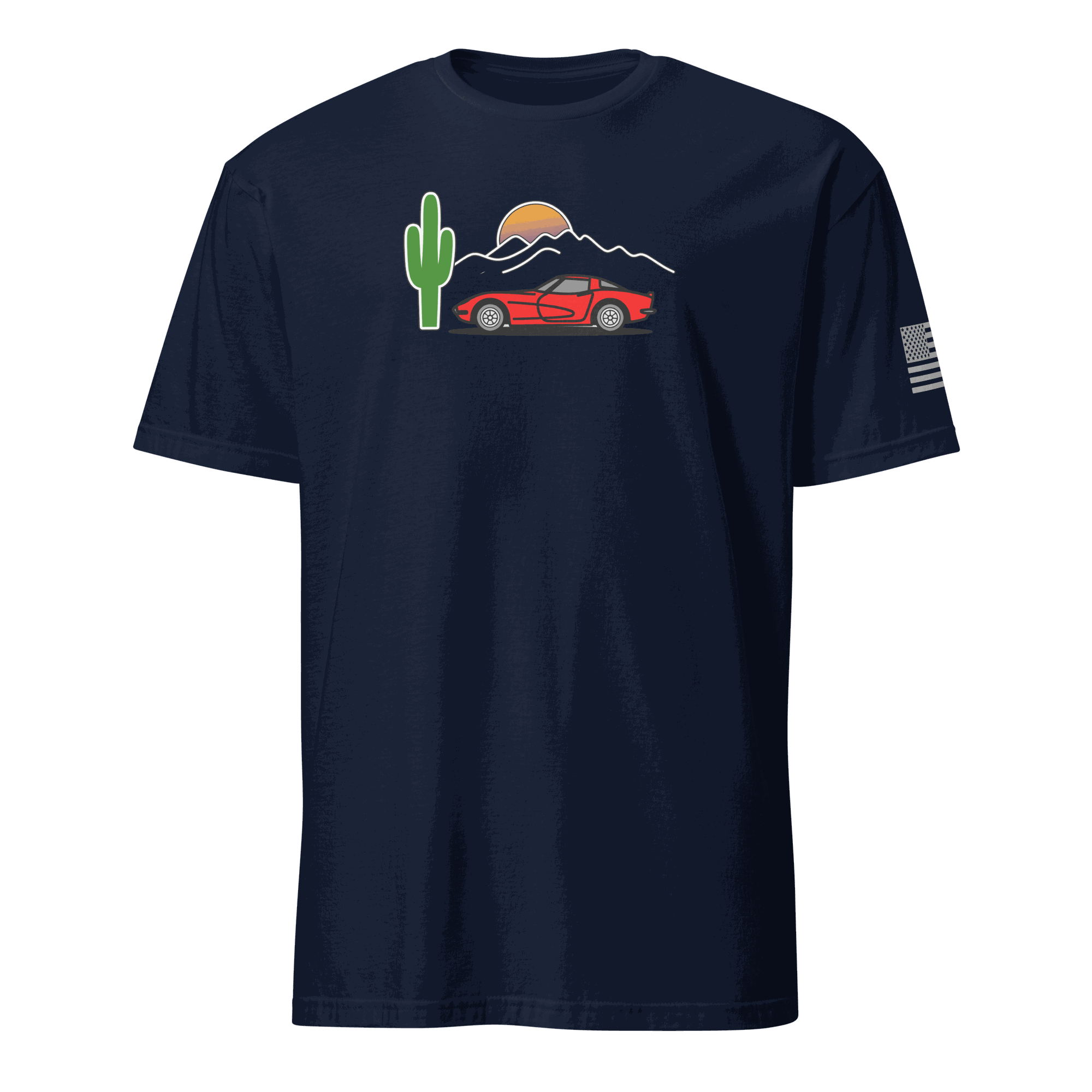 Retro Corvette sunset car t-shirt with vintage muscle car graphic on soft cotton blend