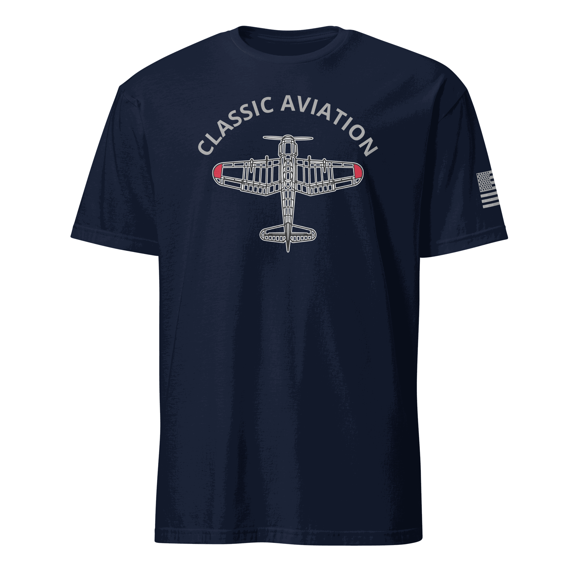 Classic Aviation T-Shirt with airplane graphic, navy blue, perfect pilot gift
