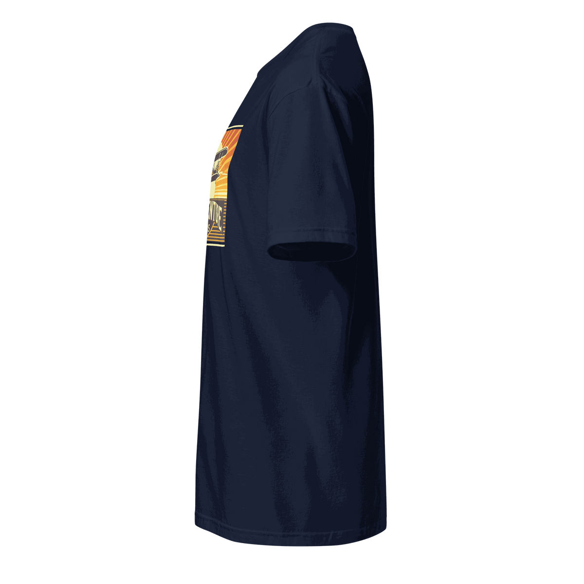 navy vintage aviation graphic tee with retro pilot design side view