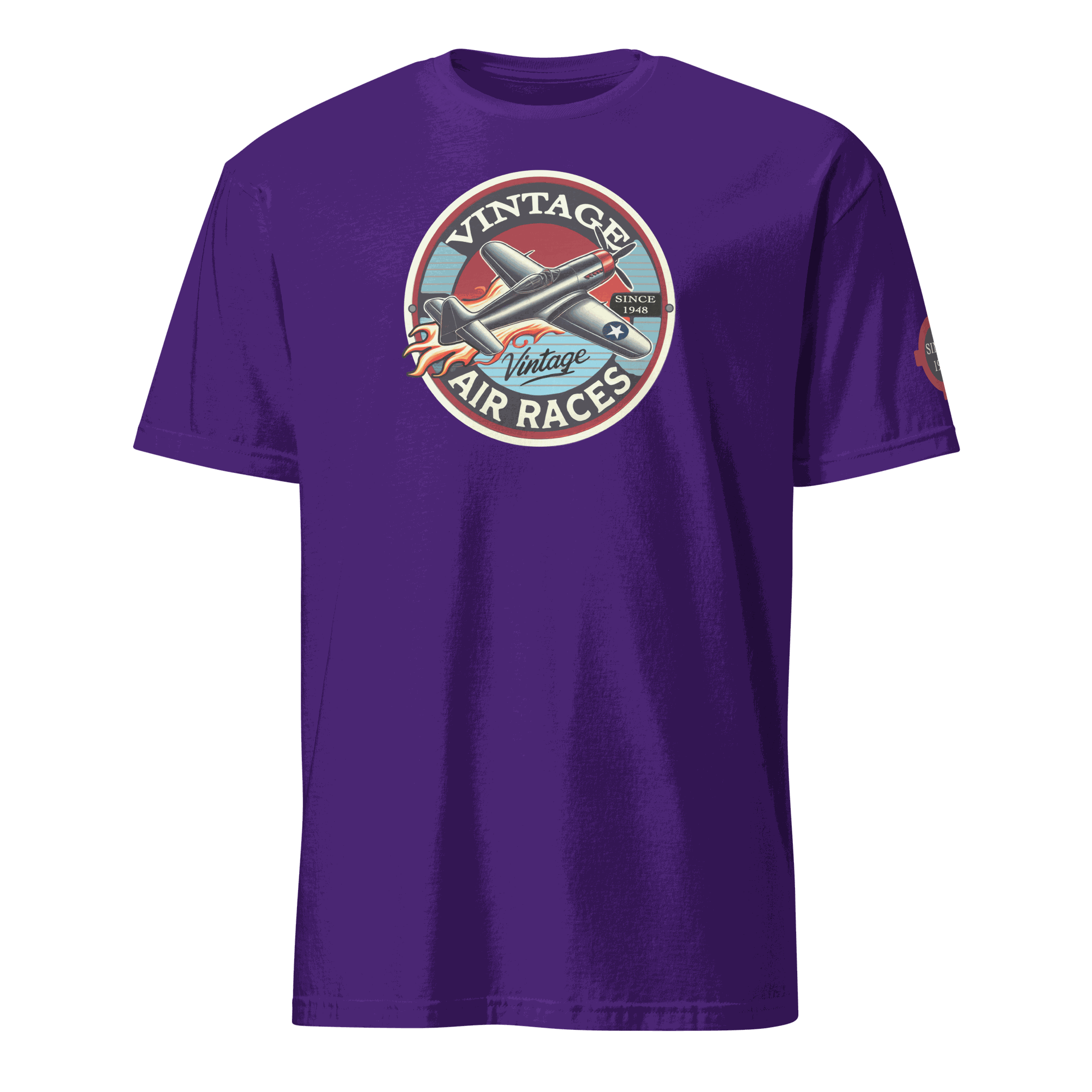 Vintage Air Races T-Shirt with retro plane graphic on purple tee for aviation fans and pilots