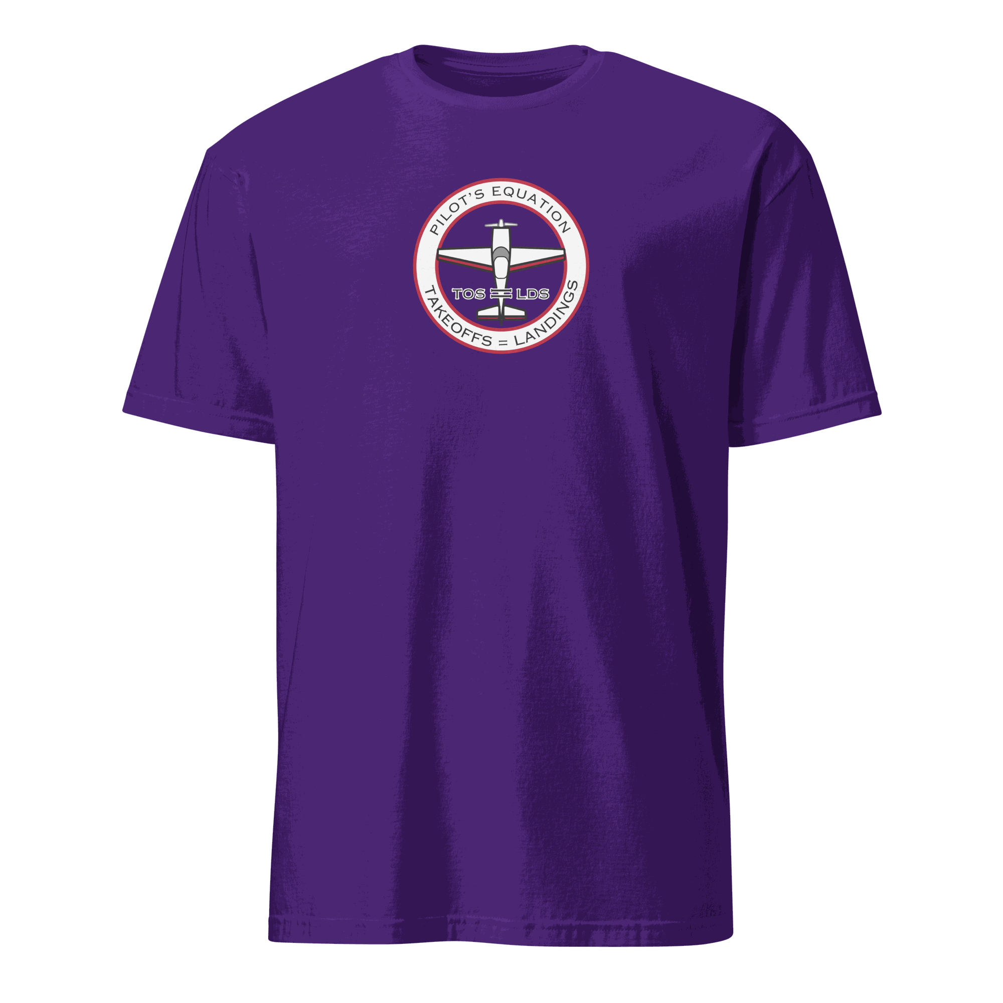 Purple unisex t-shirt with funny pilot math equation graphic and aviation humor design