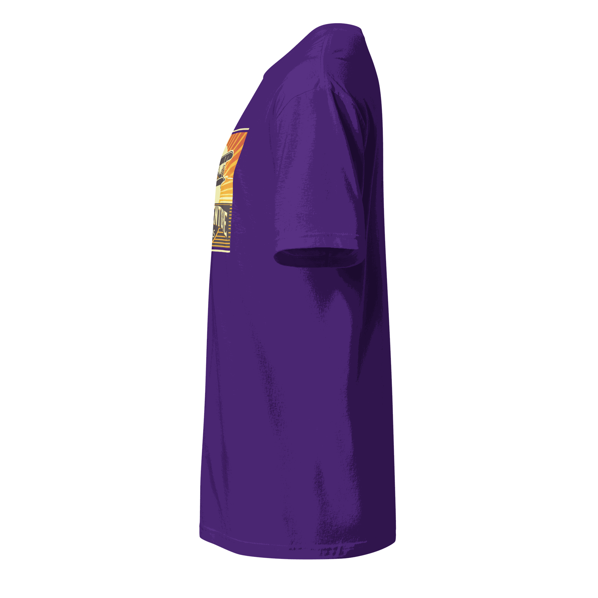 side view of purple vintage aviation graphic tee with retro pilot design