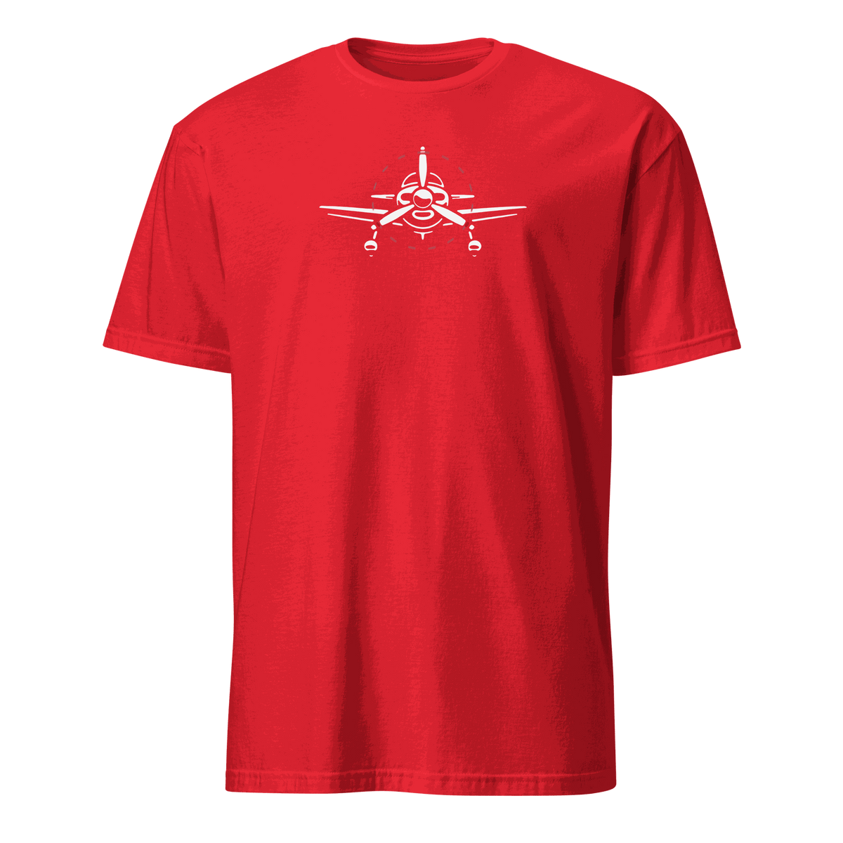Red Plane 6 short-sleeve unisex aviation T-shirt with white airplane graphic on front