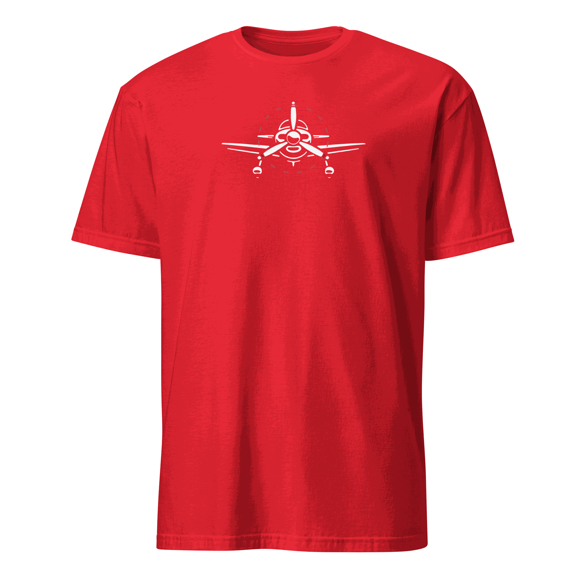 Red Plane 6 short-sleeve unisex aviation T-shirt with white airplane graphic on front