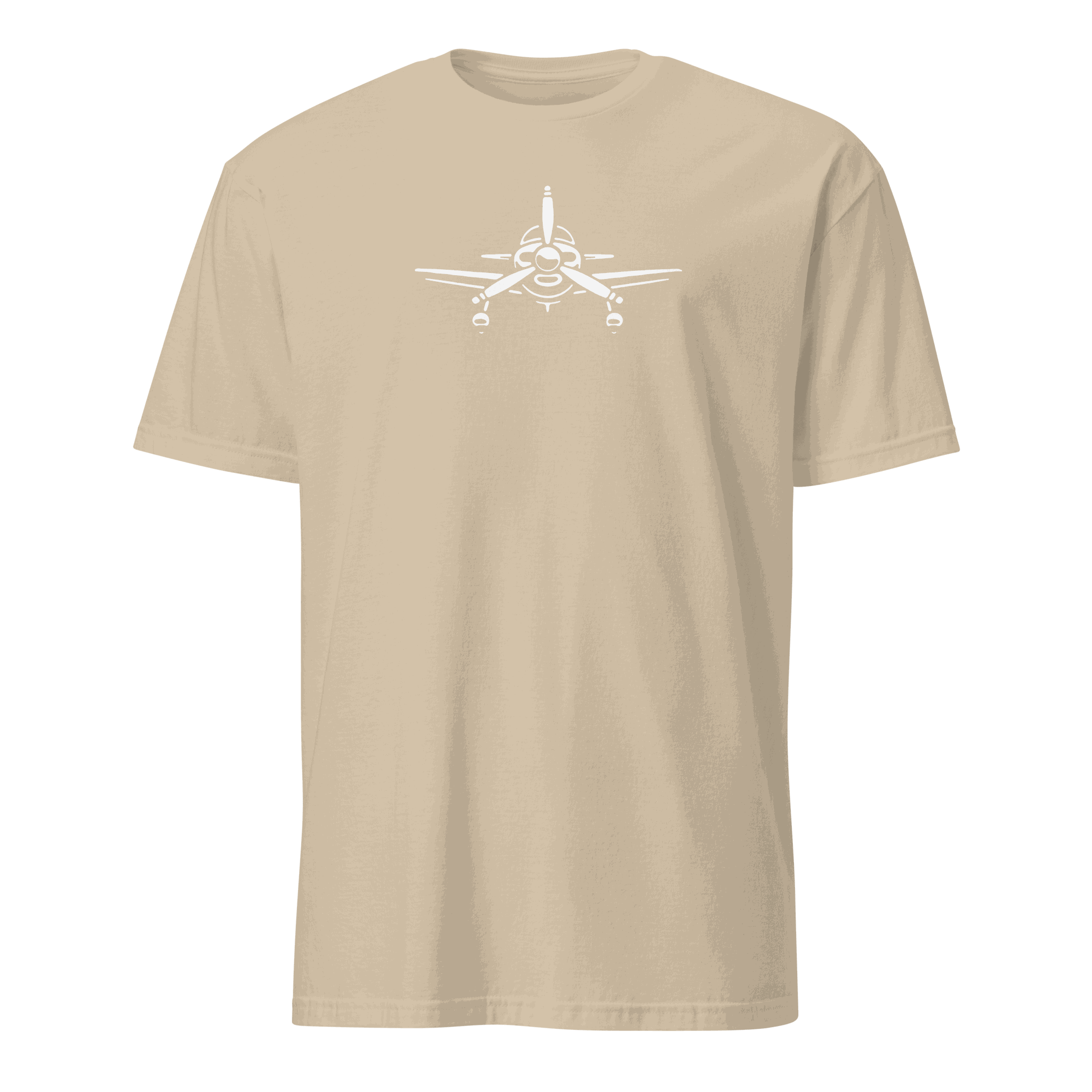 Beige Plane 6 short-sleeve unisex aviation T-shirt with front airplane graphic design